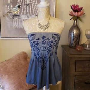 Guess 1981 Strapless Peplum Top